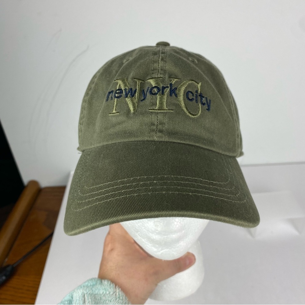 NYC New York City Baseball Style Hat Cap Adjustable Metal Strapback Green
